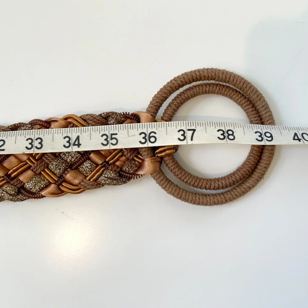 Vintage Boho Tassel Braided Belt 80s Woven Double Ring Fringe Earthy Festival